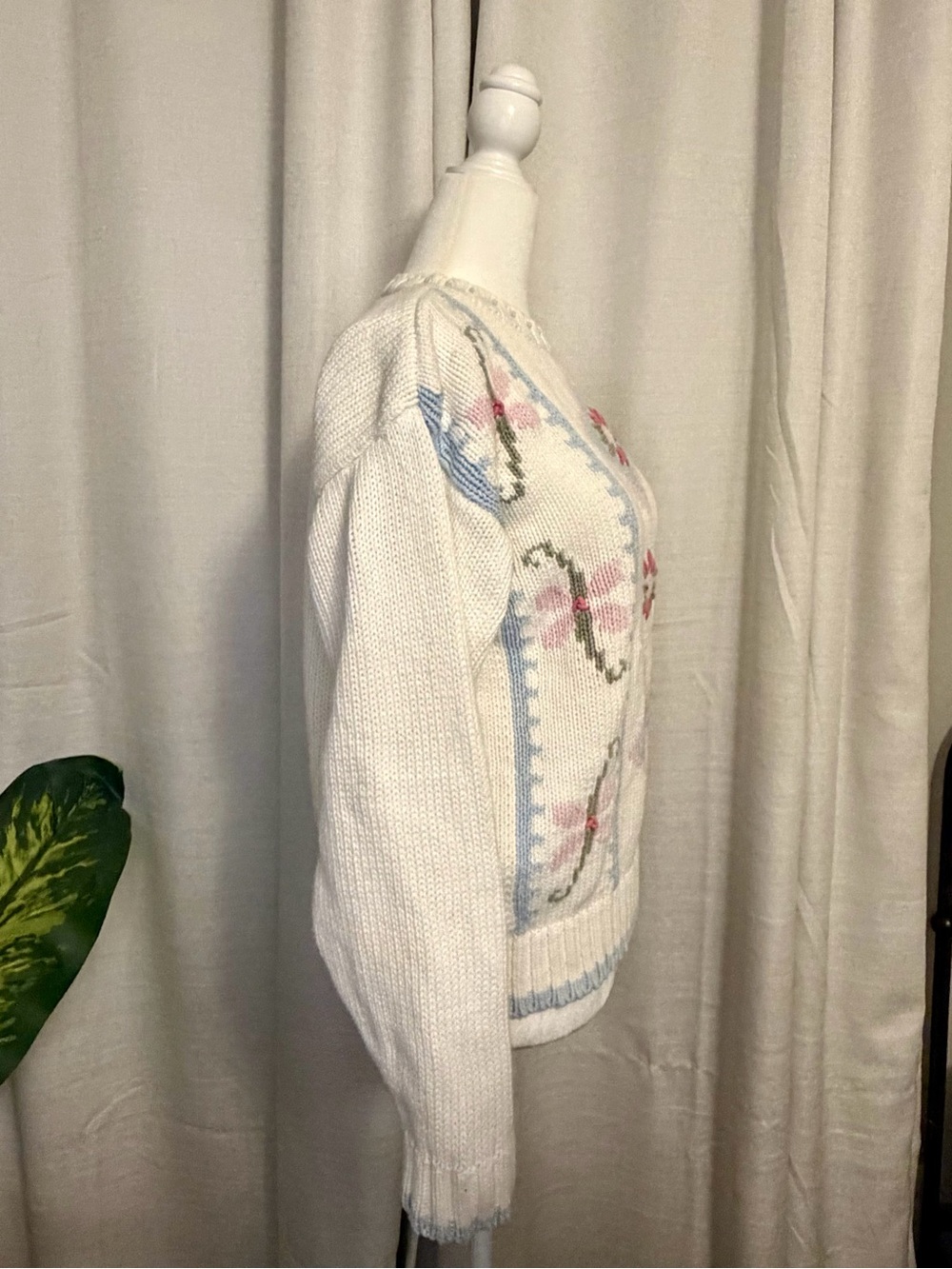 Vintage 80s 90s Lizwear Pastel Embroidered Cotton Knit Sweater M - Picture 5 of 8